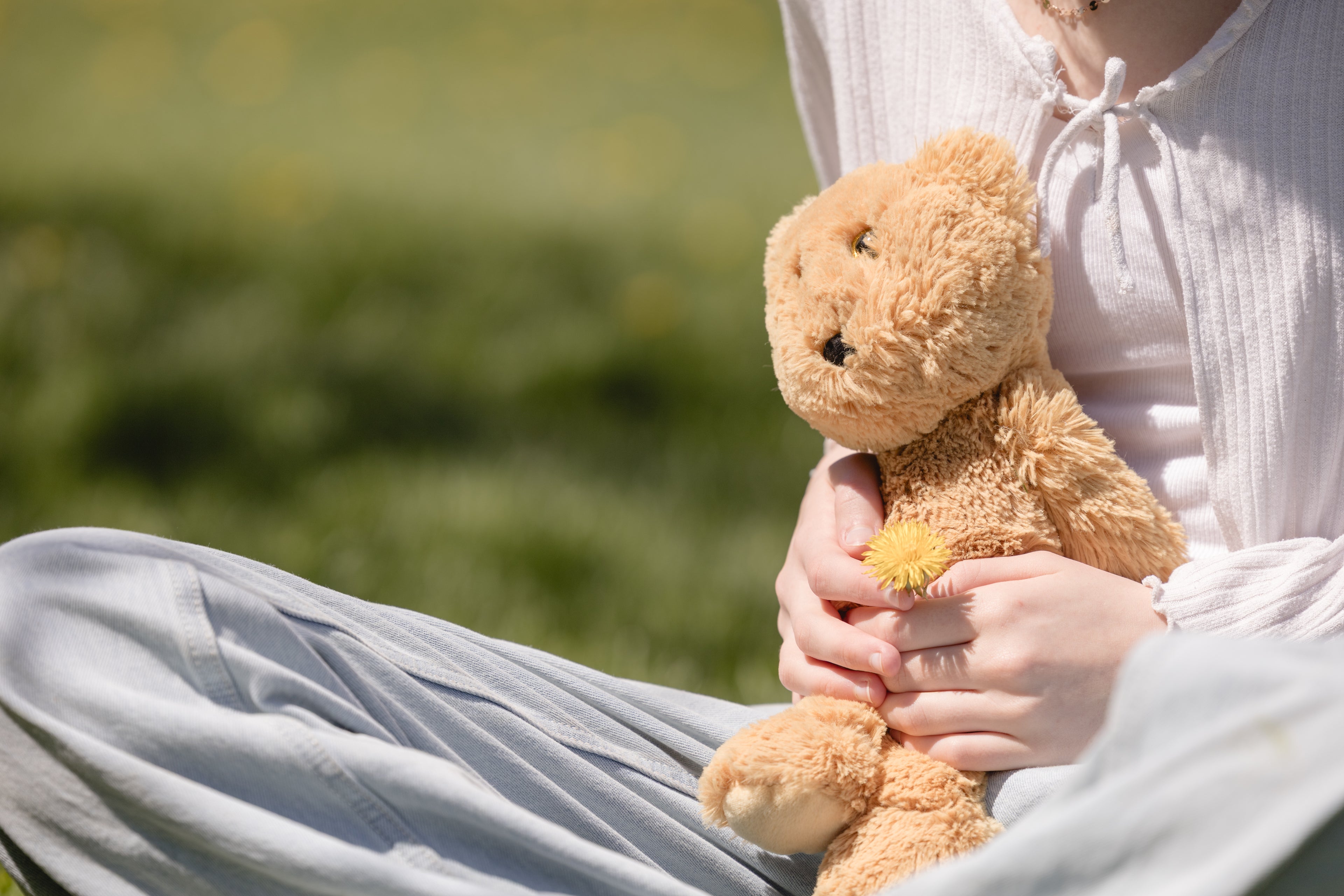 Close-up of a preloved plush teddy bear from Bear Hug Adventures Co. – cleaned and rehomed in Canada